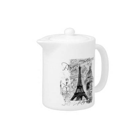 Paris Eiffel Tower Black & White Collage Teapot