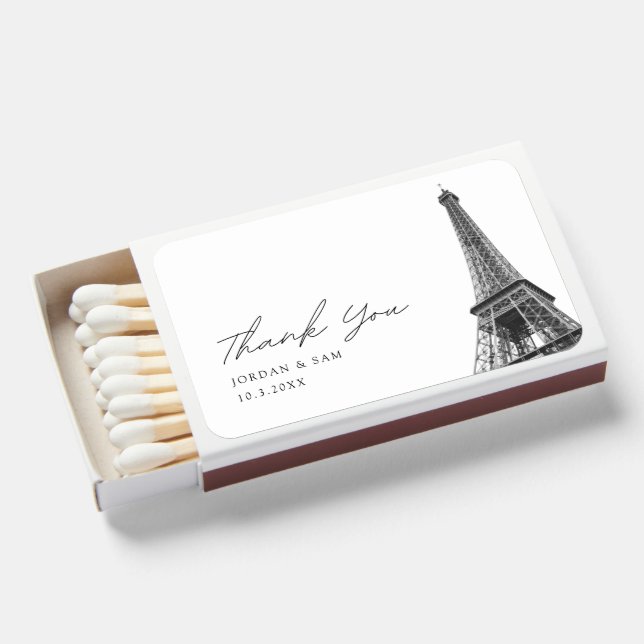 Paris Eiffel Tower Black & White Matchbox Favor Matchboxes (Front Open)