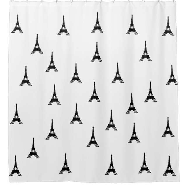 Paris Eiffel Tower Black White Shower Curtain (Front)