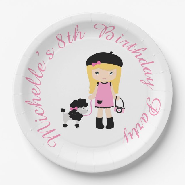 Paris Eiffel Tower Blonde Girl Paper Plates (Front)