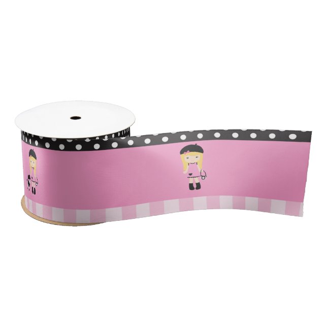 Paris Eiffel Tower Blonde Girl Satin Ribbon (Spool)