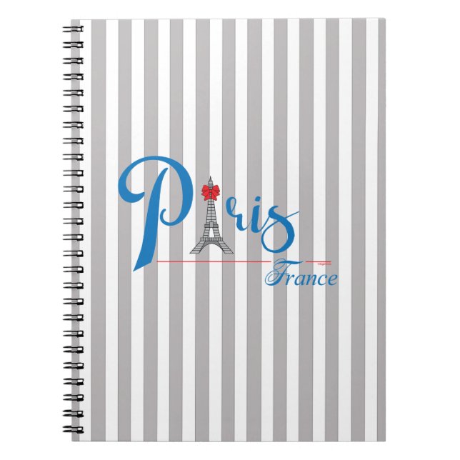 Paris Eiffel Tower Blue Text Bow Notebook (Front)