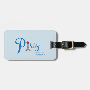Paris Eiffel Tower Blue Text Red Bow Chic Luggage Tag