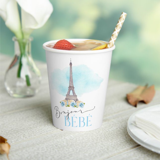 Paris Eiffel Tower Bonjour Baby Paper Cups (Insitu)