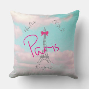Paris, Eiffel Tower Bonjour French Modern Throw Pillow