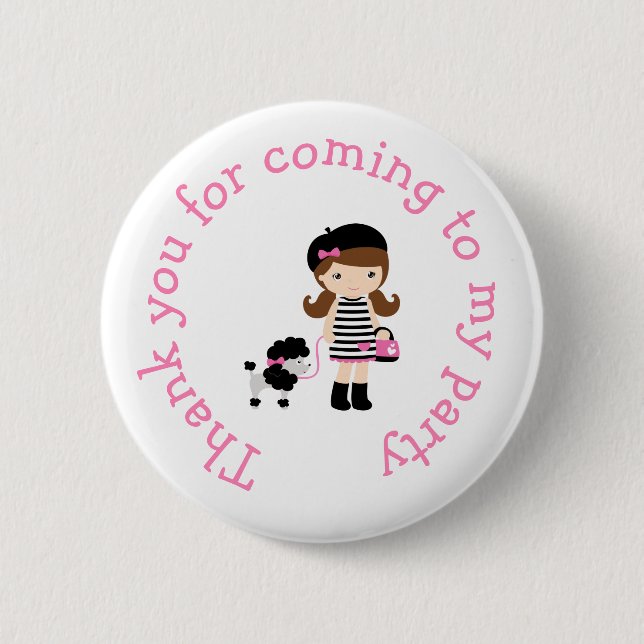 Paris Eiffel Tower Brunette Girl Button (Front)