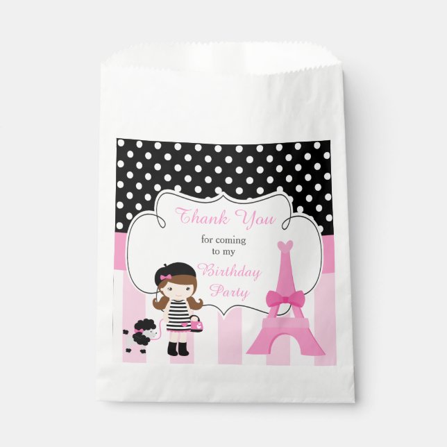 Paris Eiffel Tower Brunette Girl Favor Bag (Front)