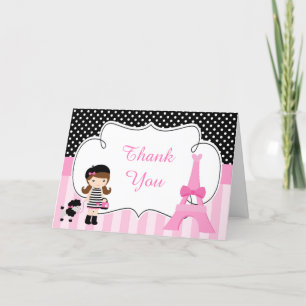 Paris Eiffel Tower Brunette Girl Letterpress Thank You Card