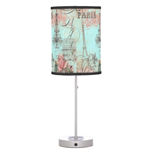 Paris Eiffel Tower & Chandelier Chic Teal Collage Table Lamp (Back)