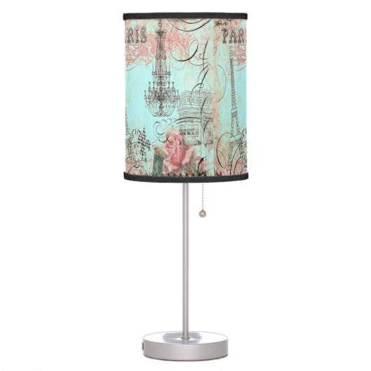 Paris Eiffel Tower & Chandelier Chic Teal Collage Table Lamp (Left)