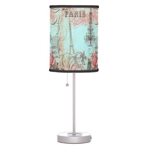 Paris Eiffel Tower  Chandelier Chic Teal Collage Table Lamp