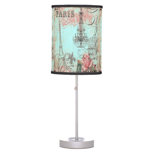 Paris Eiffel Tower & Chandelier Chic Teal Collage Table Lamp (Front)