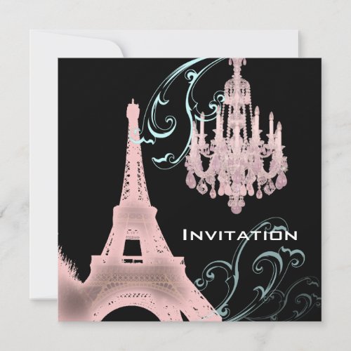 Paris Eiffel Tower Chandelier vintage wedding Invitation