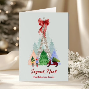 Paris Eiffel Tower Christmas Holiday Photo Custom Card