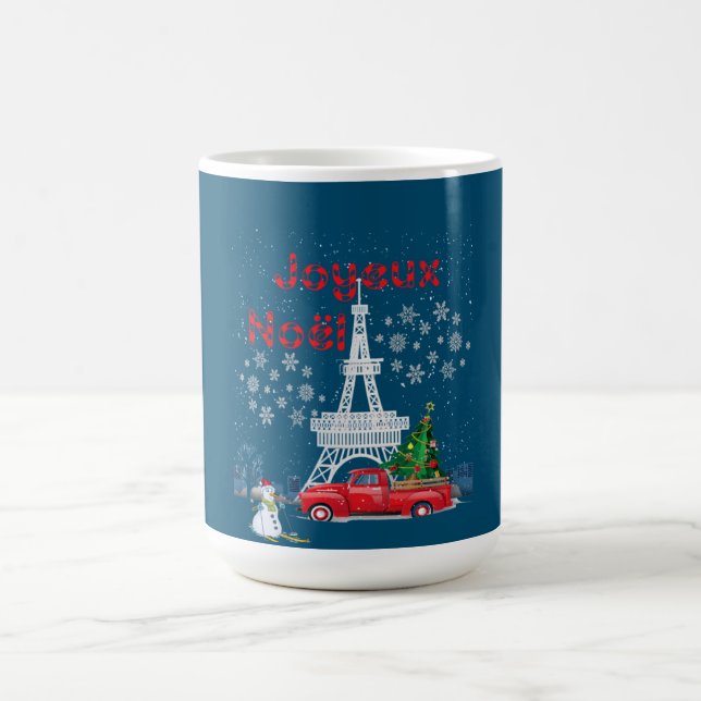 Paris Eiffel Tower Christmas Tree Red Truck Joyeux Coffee Mug (Center)