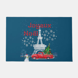 Paris Eiffel Tower Christmas Tree Red Truck Joyeux Doormat