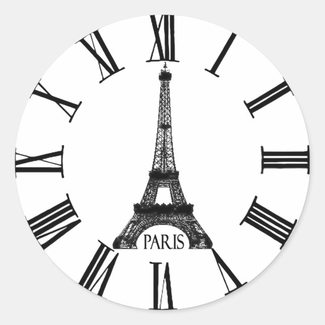 Paris Eiffel Tower Clock French Classic Round Sticker (Front)