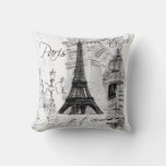 Paris Eiffel Tower Collage Black &amp; White Throw Pillow at Zazzle