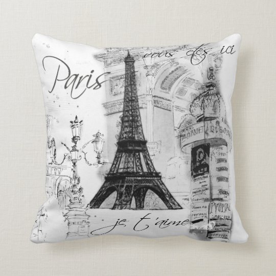 Paris Eiffel Tower Collage Black White Throw Pillow Zazzle Com