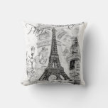 Paris Eiffel Tower Collage Black &amp; White Throw Pillow at Zazzle