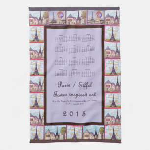 Paris Eiffel Tower cool art 2015 kitchen calendar Towel