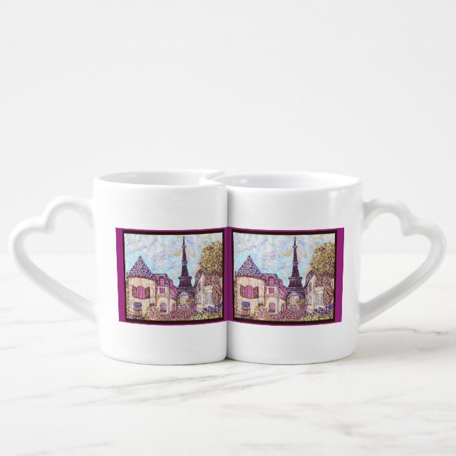 Paris Eiffel Tower dots inspired lovers mugs (Back Nesting)