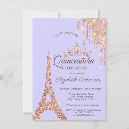 Paris Eiffel TowerDrip Lavander Quinceaera  Invitation