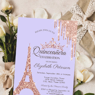 Paris Eiffel Tower,Drip Lavander Quinceañera  Invitation