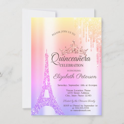 Paris Eiffel TowerDrip Ombre Quinceaera  Invitation