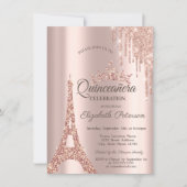 Paris Eiffel Tower,Drip Rose Gold Quinceañera  Invitation (Front)
