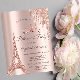 Paris Eiffel Tower,Drip Rose Gold Retirement Invitation