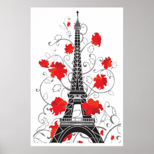 Paris Eiffel tower elegant stylish silhouette Poster