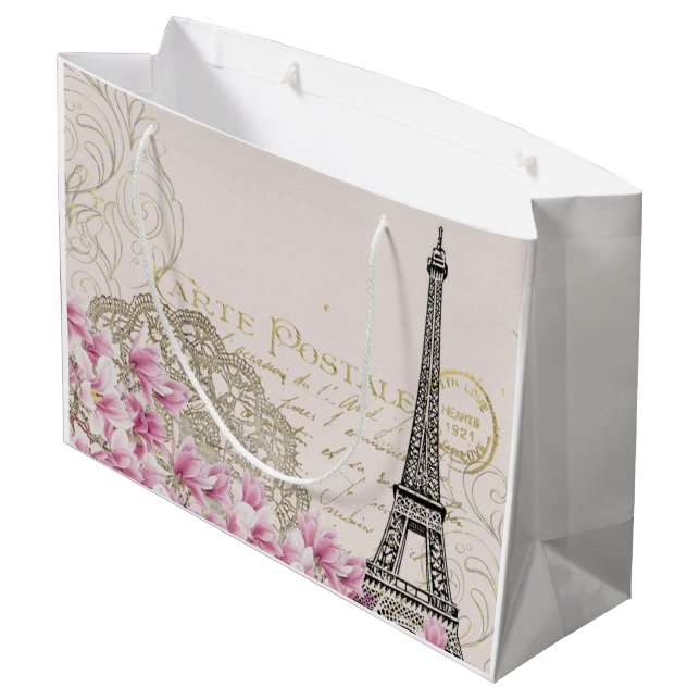 Paris Eiffel Tower Elegant Vintage Large Gift Bag (Back Angled)