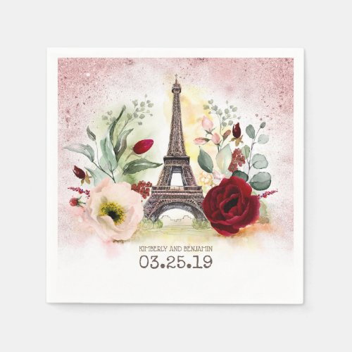 Paris Eiffel Tower Elegant Vintage Rose Gold Napkins