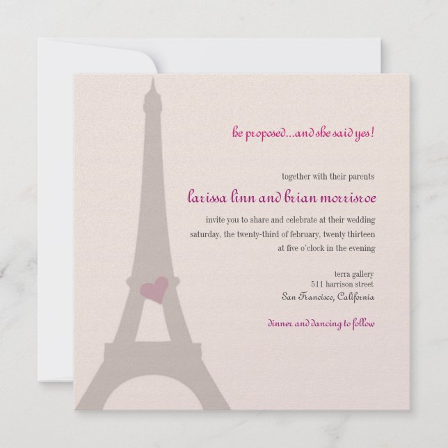 Paris Eiffel Tower Engagement Invitation (Front)