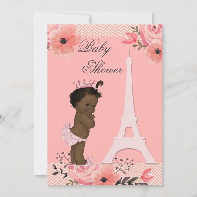 Paris Eiffel Tower Ethnic Princess Baby Shower Invitation (Front)