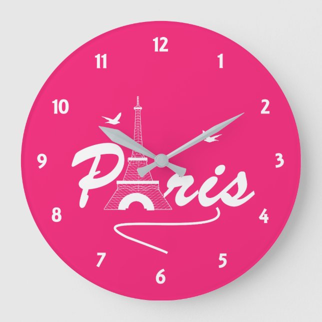 Paris Eiffel Tower Fancy Text Graphic Large Clock (Front)