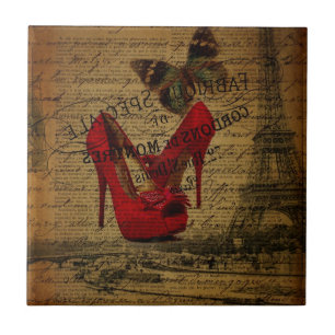 Paris eiffel tower fashionista red stilettos tile
