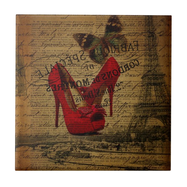 Paris eiffel tower fashionista red stilettos tile (Front)