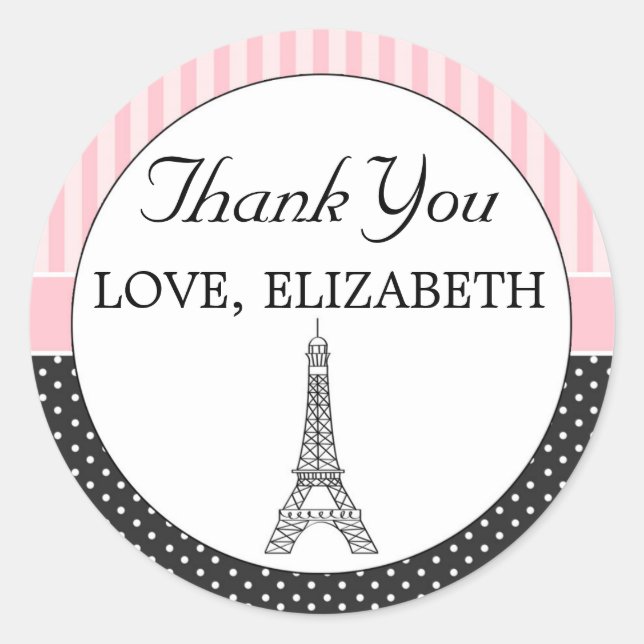 Paris Eiffel Tower Favor Label Thank You Sticker (Front)