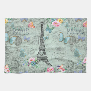Paris-Eiffel Tower-Flower-Floral-Vintage-Roses Towel