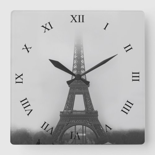 Paris Eiffel Tower Fog BW Square Wall Clock