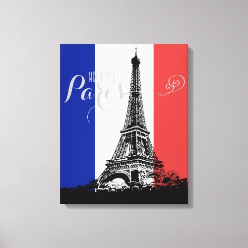 Paris Eiffel Tower France Flag Monogram Canvas Print