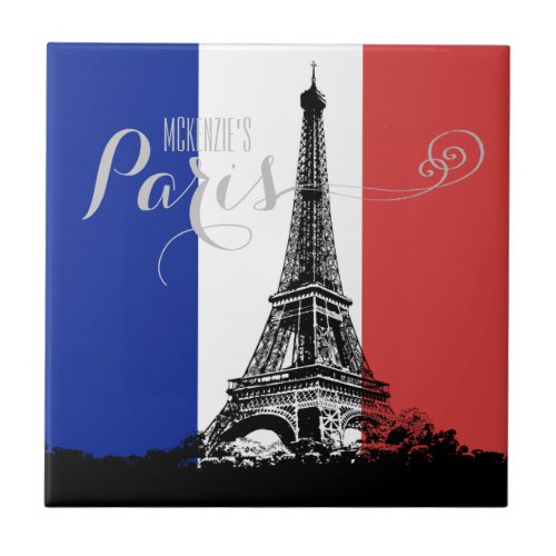 Paris Eiffel Tower France Flag Monogram Ceramic Tile