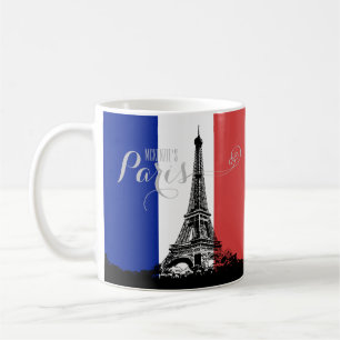 Paris Eiffel Tower France Flag Monogram Coffee Mug