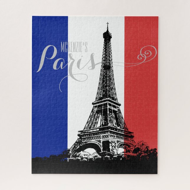Paris Eiffel Tower France Flag Monogram Jigsaw Puzzle (Vertical)