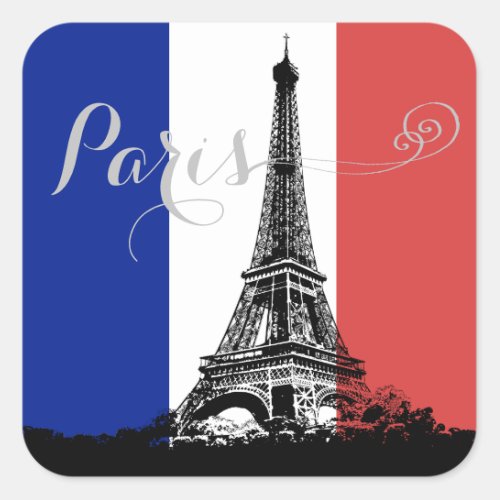 Paris Eiffel Tower France Flag Square Sticker