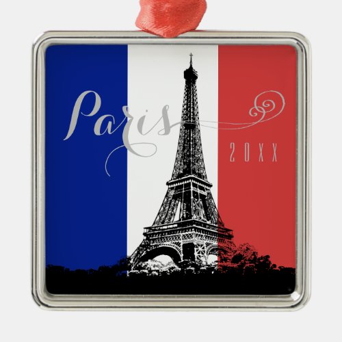 Paris Eiffel Tower France Flag Year Christmas Metal Ornament