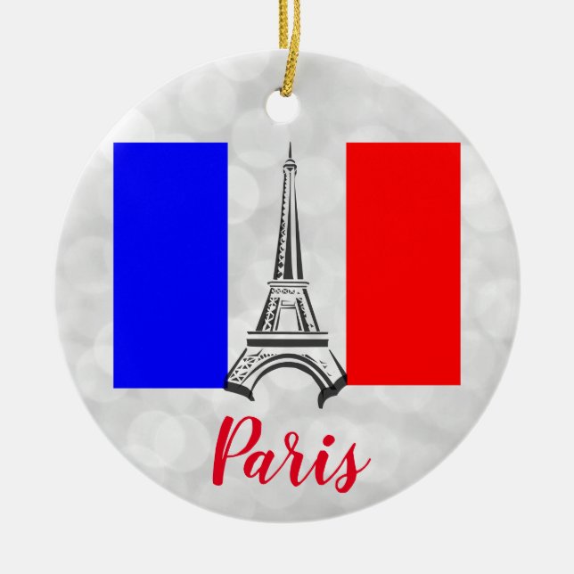 Paris Eiffel Tower France French Flag Ceramic Ornament (Front)