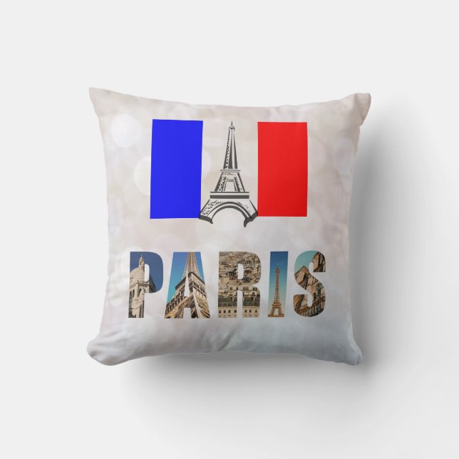 Paris Eiffel Tower France French Flag Travel Photo Throw Pillow (Front)
